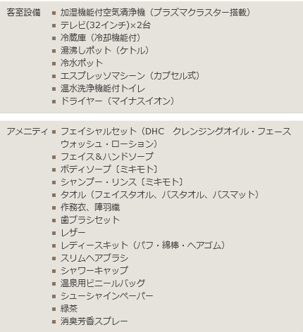 設備・アメニティ