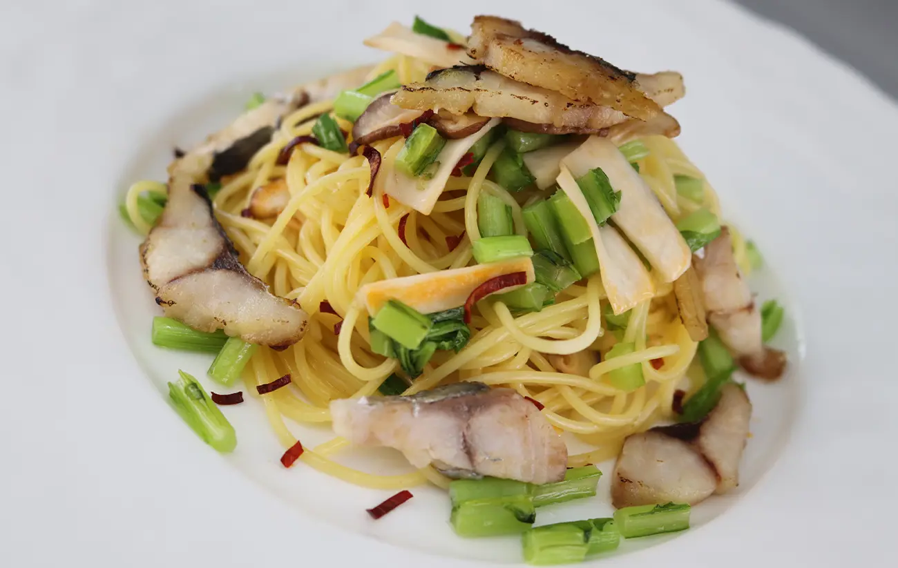 秋鯵のペペロンチーノ風パスタ