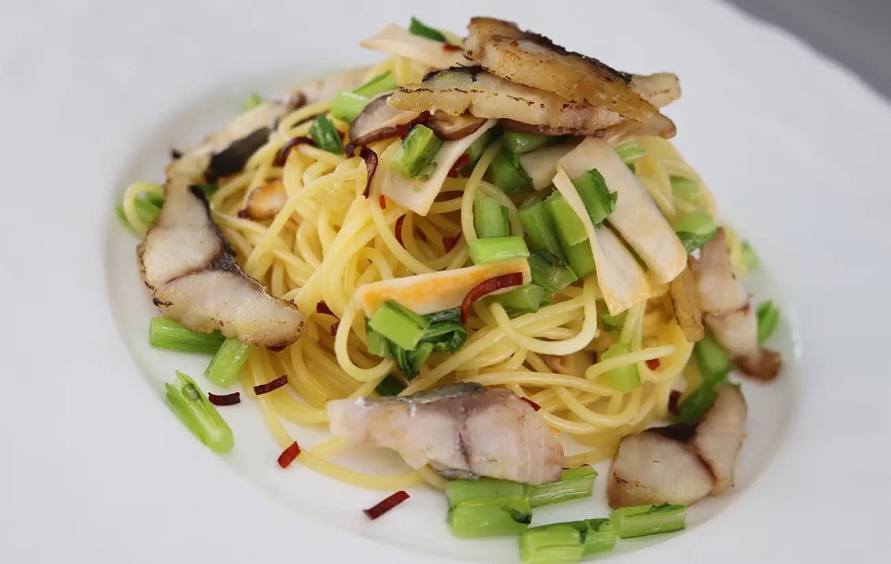 秋鯵のペペロンチーノ風パスタ